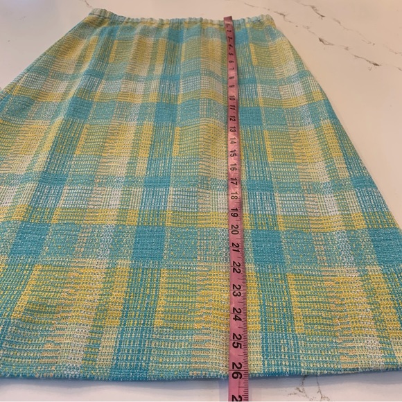 Aqua / Yellow Plaid Tweed Woman’s 2 Piece Skirt Set Vintage Size Medium NO Tags - Picture 10 of 16